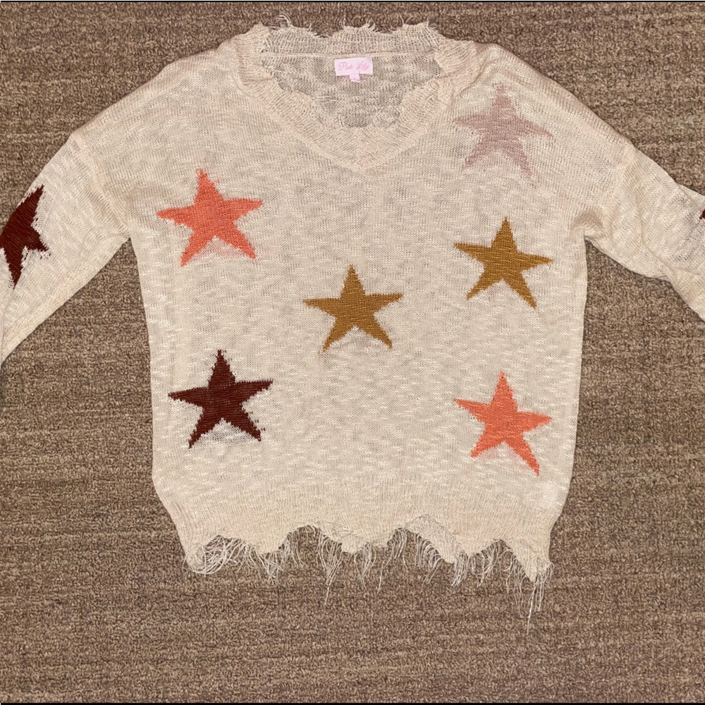 Pink Lily Cream Star Sweater